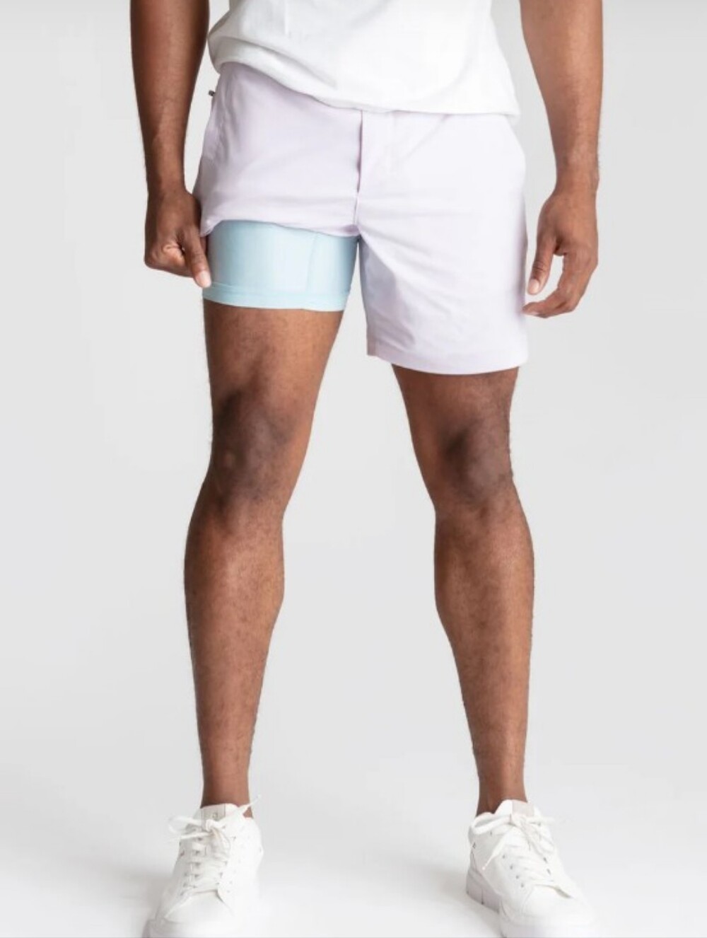 Men's Light Lavender Casual Elastic-Waist Shorts
